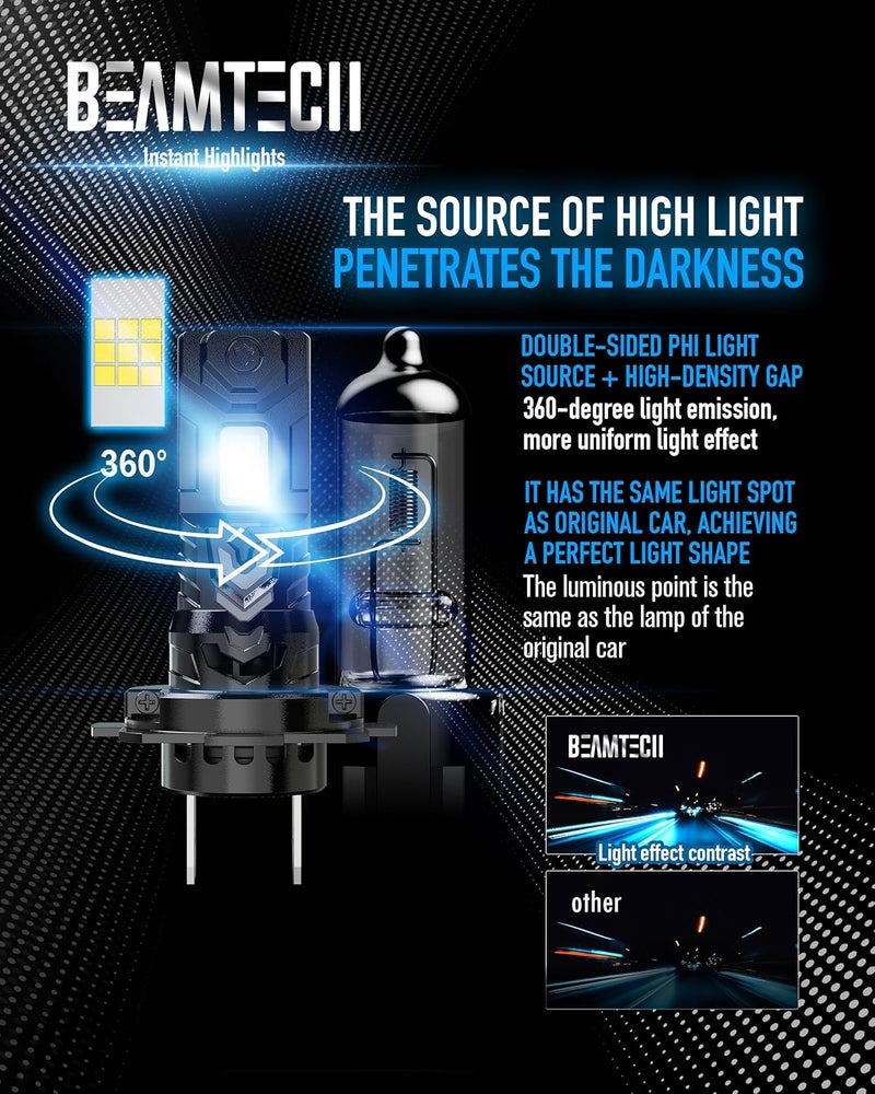 BEAMTECH H7 Light Bulb, No Adapter Need High Speed Fan 6500K Xenon White H7 Bulbs or Fog Lights Pack of 2 - Image 5